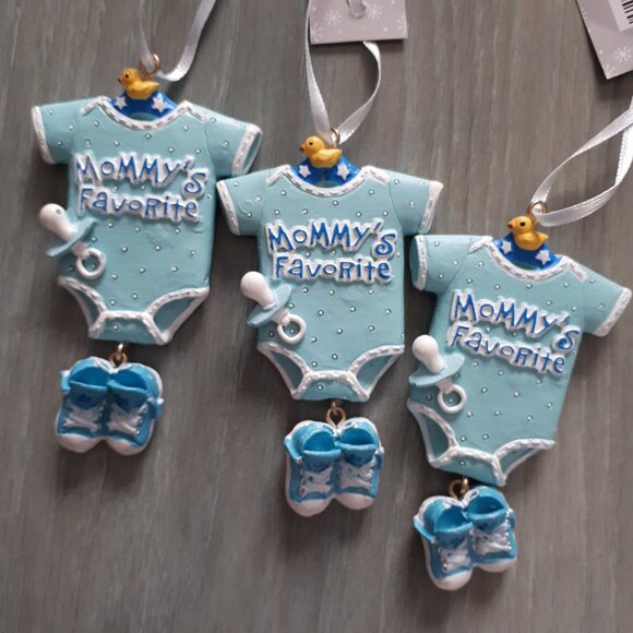 3 Christmas Tree Ornaments Mommy's Favorite Baby Blue - Picture 2 of 4